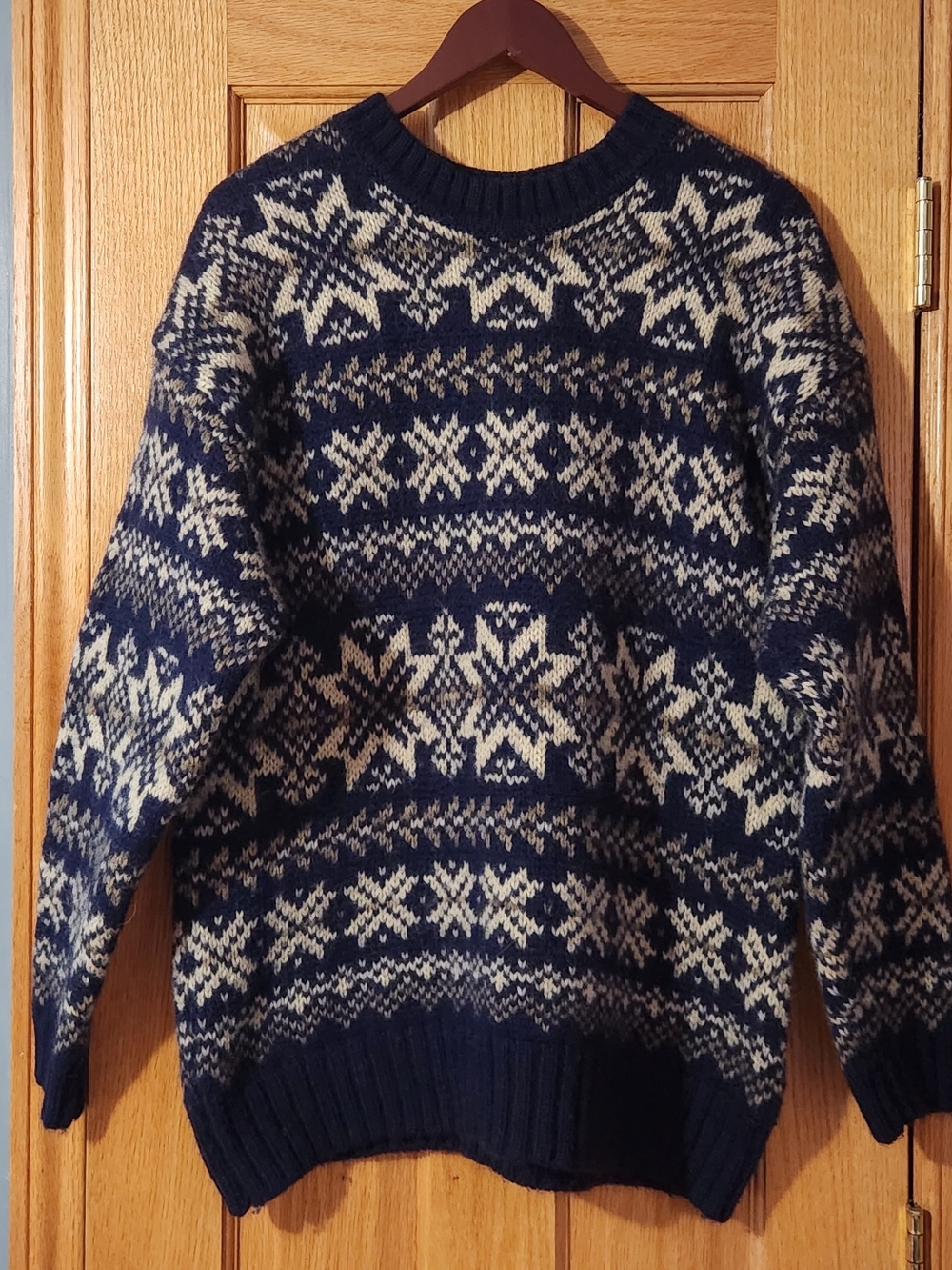 VTG Abercrombie & Fitch The Big Knit Sweater Fair Isle Wool Men's Sz L Blue